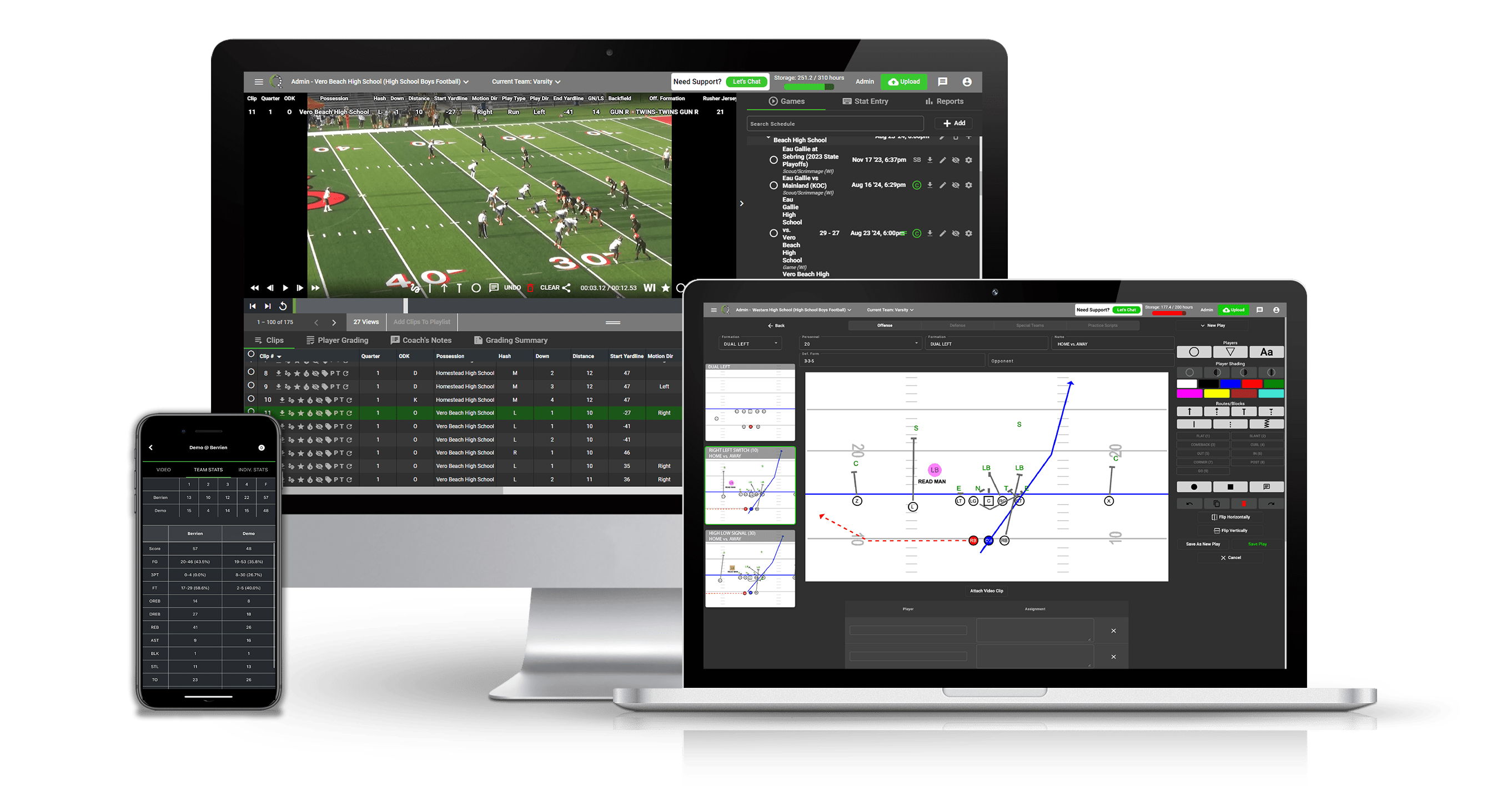 3 Devices_Football_Playbook_QwikCut QwikCut Football Video Analysis Software on Desktop and Mobile App
